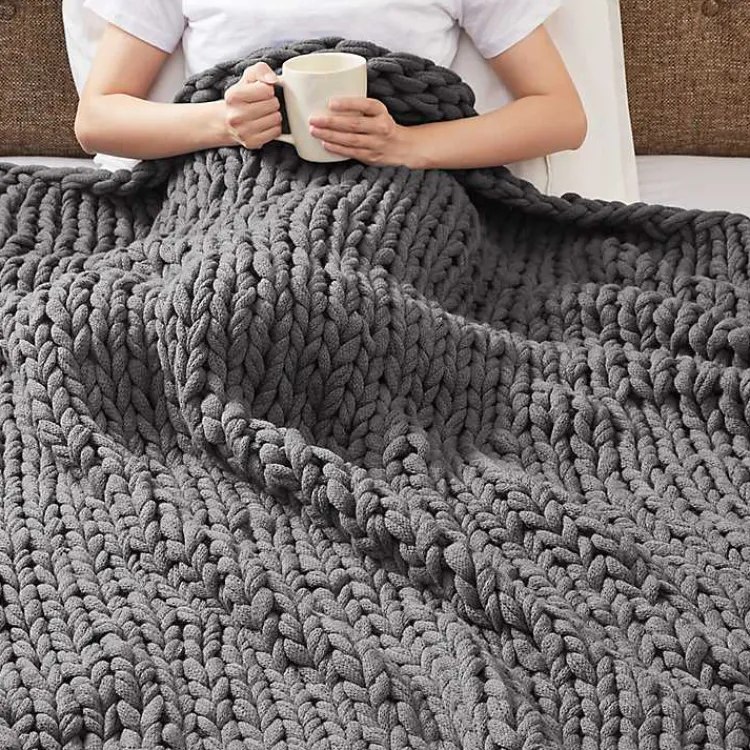Blankets & Throws>Kirklands Home Hand Made Chunky Double Knit Throw Blanket Gray