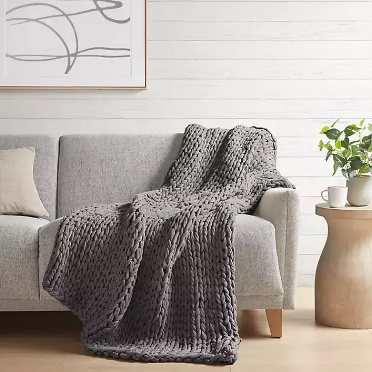 Blankets & Throws>Kirklands Home Hand Made Chunky Double Knit Throw Blanket Gray
