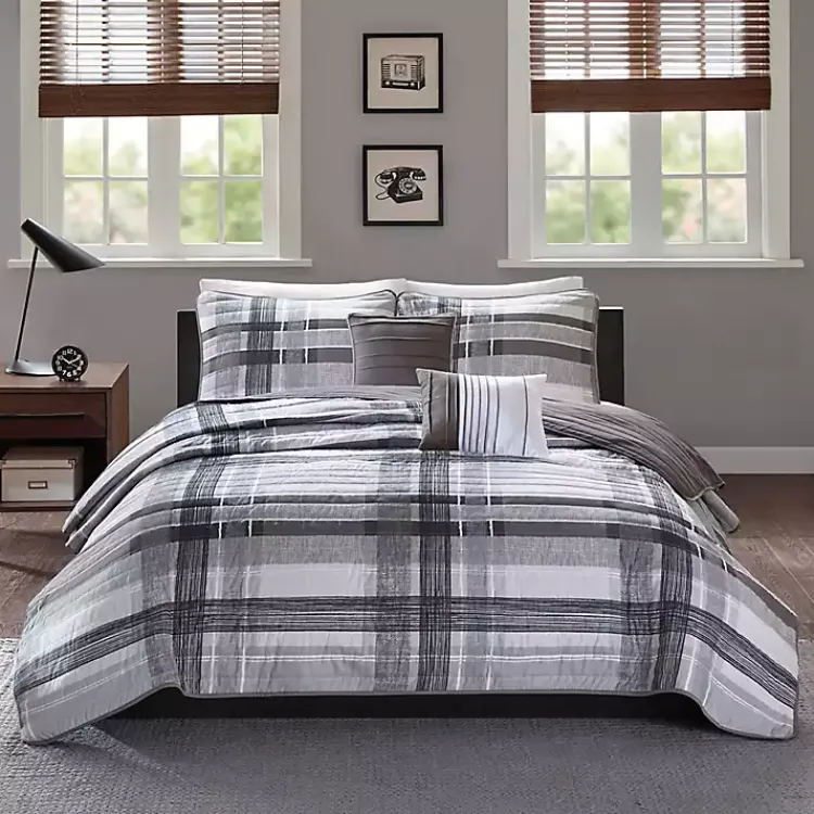 Kirklands Home Jax Plaid 5-pc. Full/Queen Comforter Set Gray New