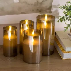 Flameless Candles>Kirklands Home LED Soft Flame Glass Pillar Candle, 4x6 in. Gray