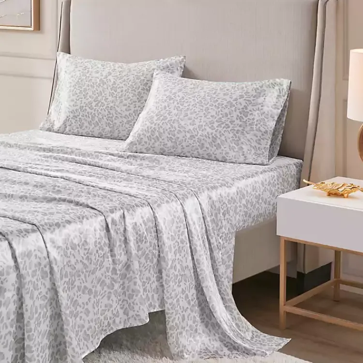 Kirklands Home Gray Leopard Print Satin 3-pc. Twin Sheet Set Outlet