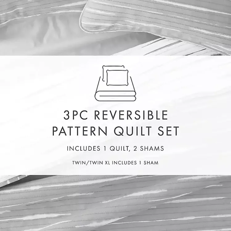 Kirklands Home Gray Linear Reversible 3-pc. King Quilt Set New