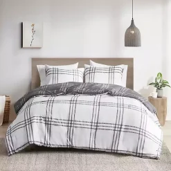 Kirklands Home Gray Plaid Dayton 3-pc. King Comforter Set Discount