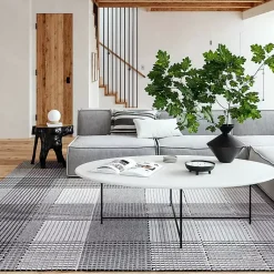 Kirklands Home Plaid Emily Henderson x RugsUSA Area Rug, 4x6 Gray New