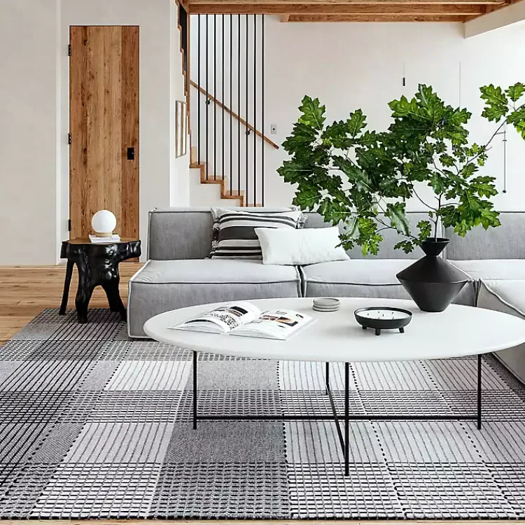 Kirklands Home Plaid Emily Henderson x RugsUSA Runner, 2x8 Gray Online