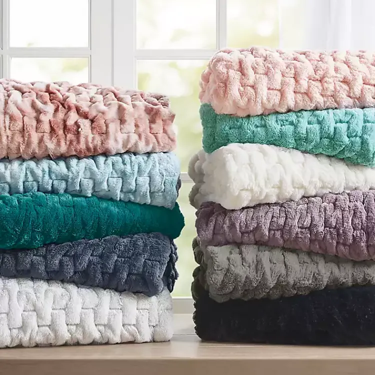 Blankets & Throws>Kirklands Home Ruched Faux Fur Throw Gray