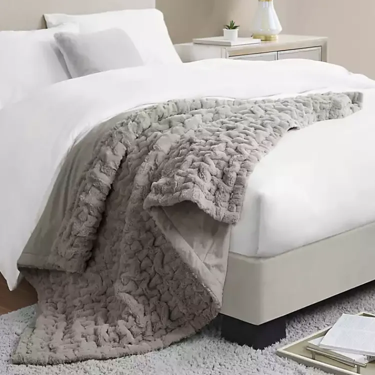 Blankets & Throws>Kirklands Home Ruched Faux Fur Throw Gray