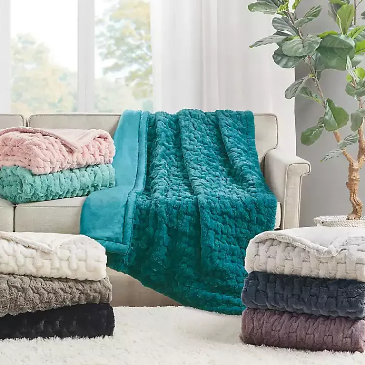 Blankets & Throws>Kirklands Home Ruched Faux Fur Throw Gray