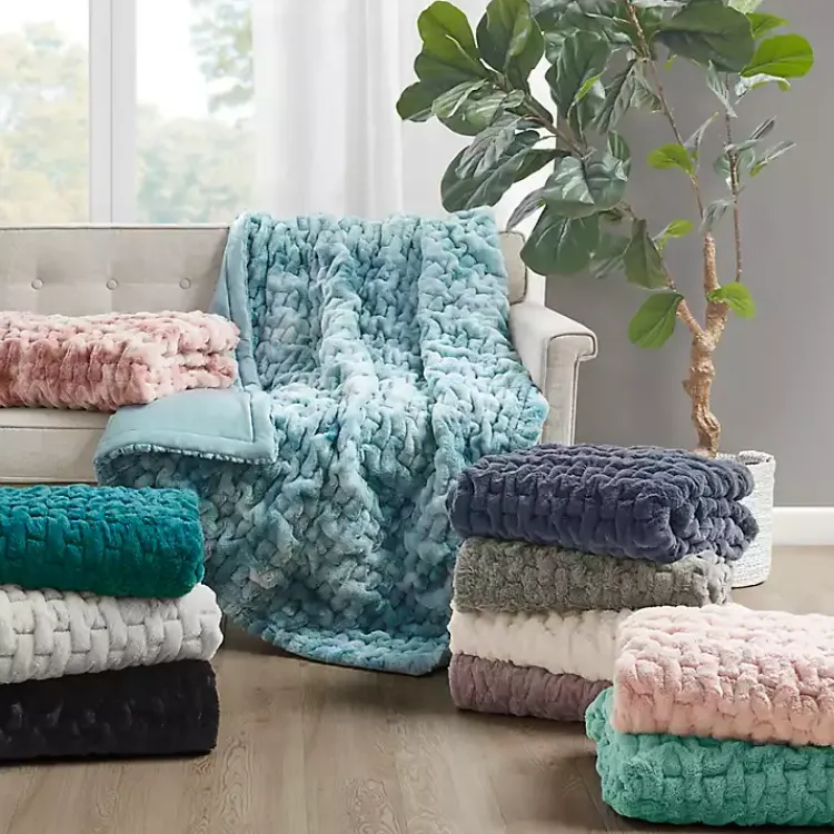 Blankets & Throws>Kirklands Home Ruched Faux Fur Throw Gray