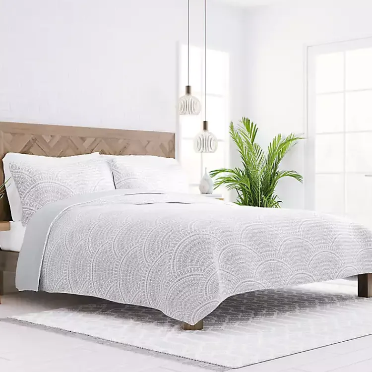 Kirklands Home Gray Scalloped Reversible 3-pc. Queen Quilt Set Discount