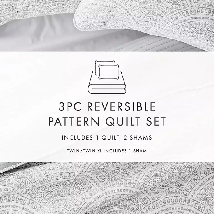 Kirklands Home Gray Scalloped Reversible 3-pc. Queen Quilt Set Discount