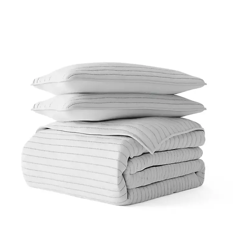 Kirklands Home Stitched Stripes 3-pc. King Quilt Set Gray Hot
