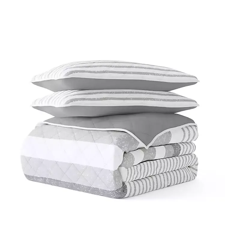 Kirklands Home Gray Striped Reversible 2-pc. Twin Quilt Set New