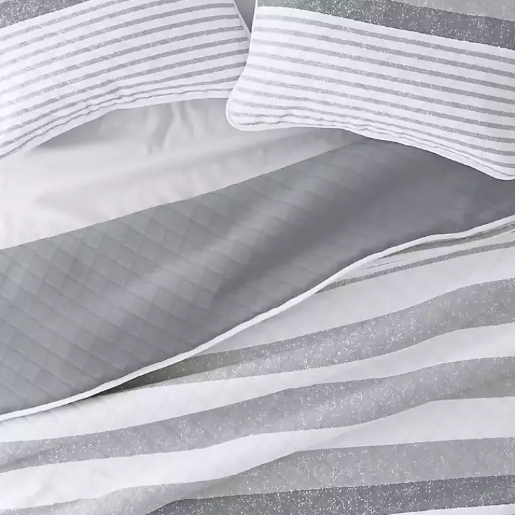 Kirklands Home Gray Striped Reversible 3-pc. Queen Quilt Set Outlet