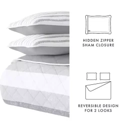 Kirklands Home Gray Striped Reversible 3-pc. Queen Quilt Set Outlet