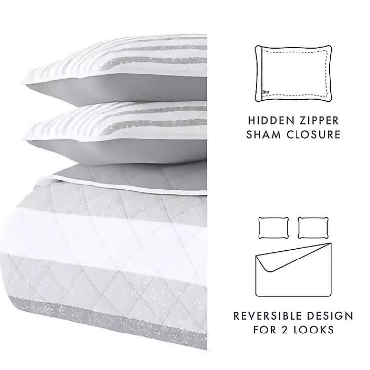 Kirklands Home Gray Striped Reversible 3-pc. Queen Quilt Set Outlet