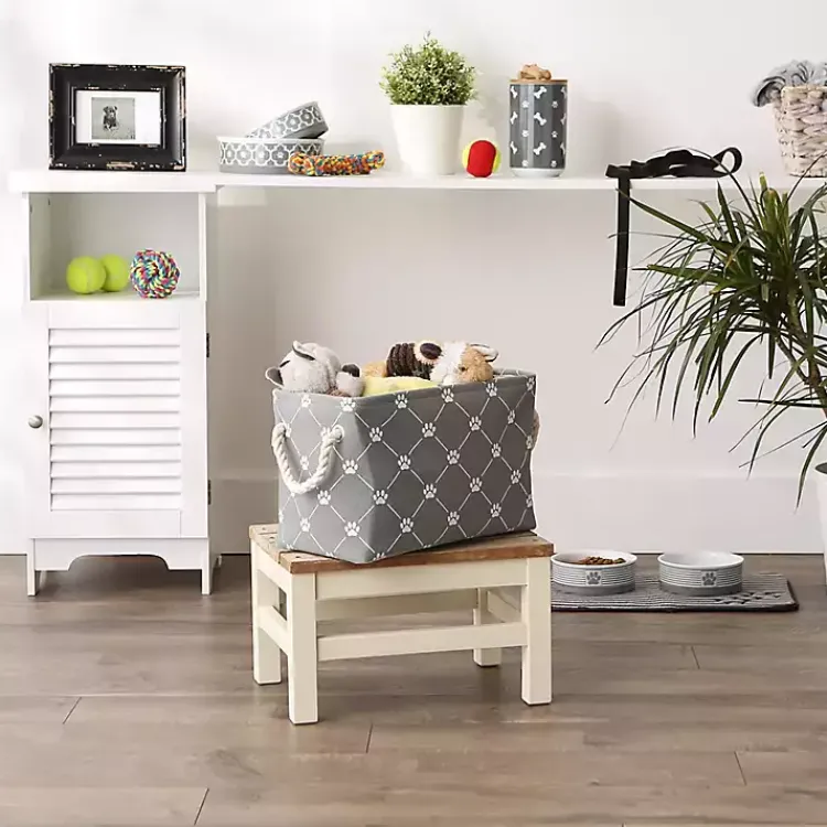 Baskets & Boxes>Kirklands Home Trellis Paw Print Storage Basket, 14 in. Gray