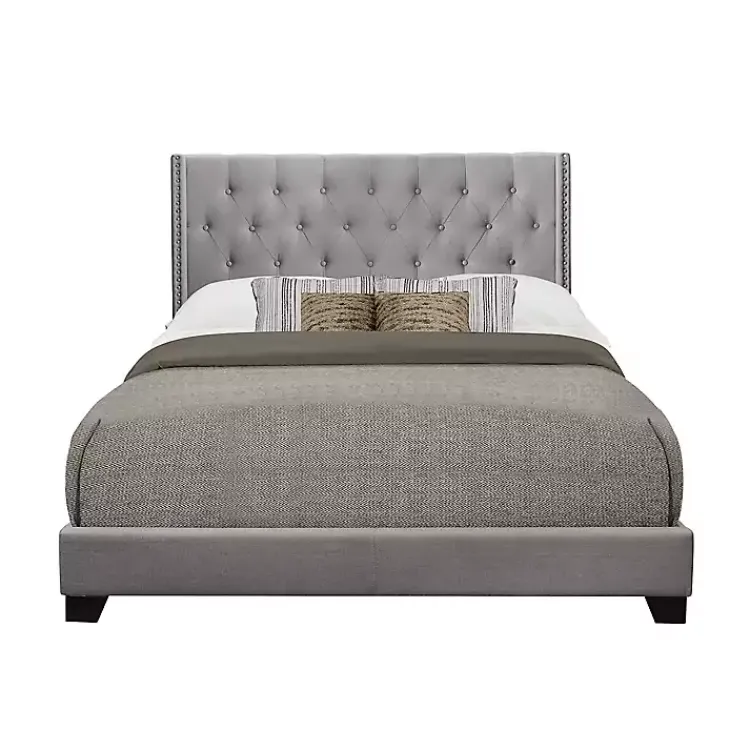 Kirklands Home Upholstered Button Tufted Wing King Bed Gray Clearance
