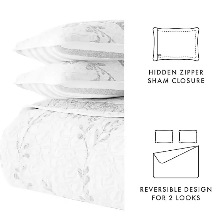 Kirklands Home Gray Vines Reversible 3-pc. Queen Quilt Set Sale