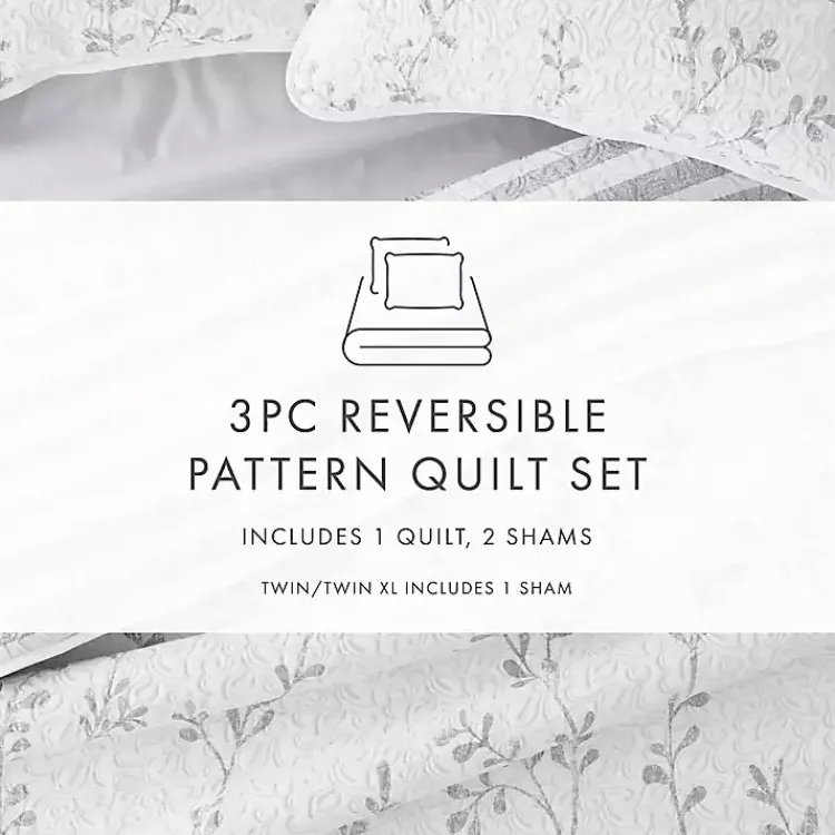 Kirklands Home Gray Vines Reversible 3-pc. Queen Quilt Set Sale