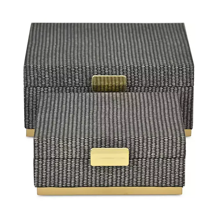 Baskets & Boxes>Kirklands Home Gray Woven Square Decorative Boxes, Set of 2