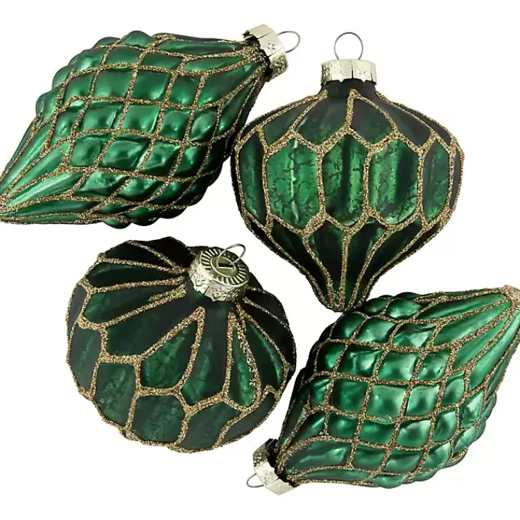 Christmas Ornaments>Kirklands Home Green & Gold Onion & Finial Ornaments, Set of 4