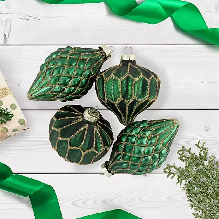 Christmas Ornaments>Kirklands Home Green & Gold Onion & Finial Ornaments, Set of 4