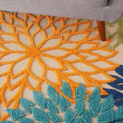 Kirklands Home Green and Blue Floral Burst Outdoor Area Rug, 6x9 Hot