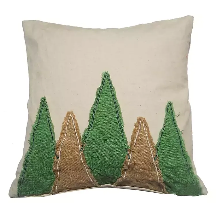 Christmas Pillows>Kirklands Home Green and Brown Trees Christmas Pillow