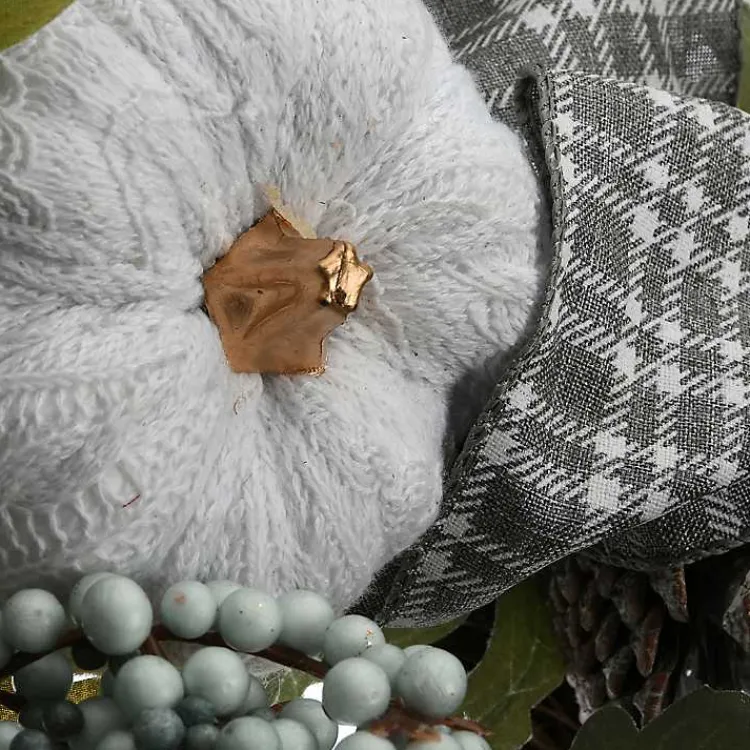 Wreaths>Kirklands Home Green and Gray Ribbon Harvest Mix Wreath