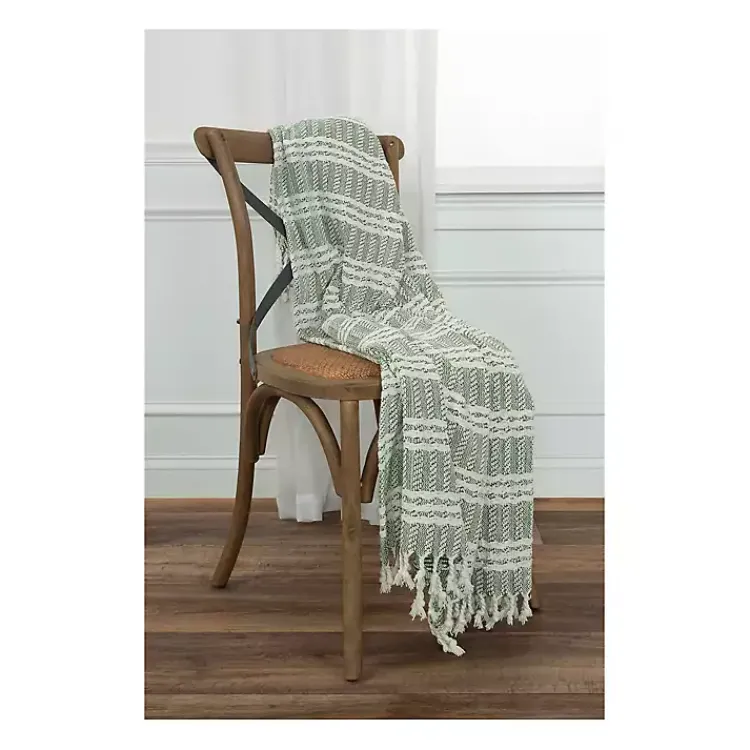 Blankets & Throws>Kirklands Home Green and Ivory Striped Cotton Throw