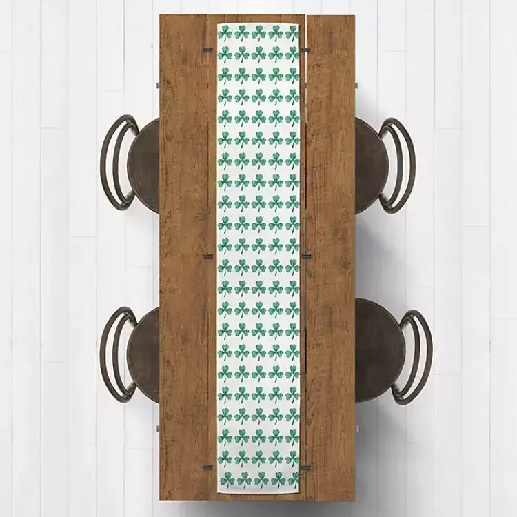 St Patricks Day Decorations>Kirklands Home Green and White Clover Grid Table Runner, 90 in.