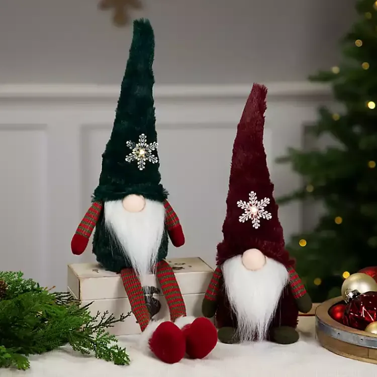 Christmas Decorations>Kirklands Home Gnome with LED Snowflake Green