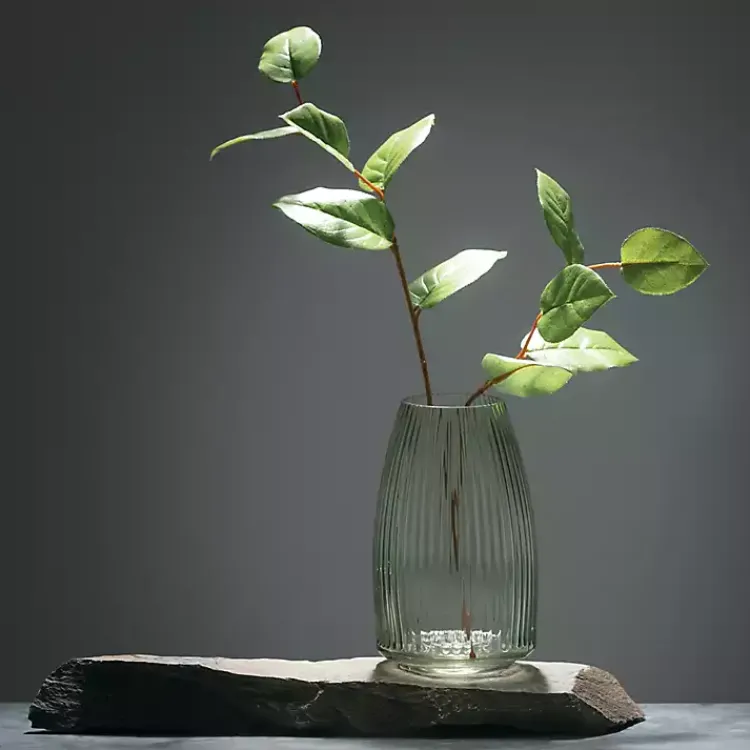 Vases>Kirklands Home Round Ribbed Glass Vase Green