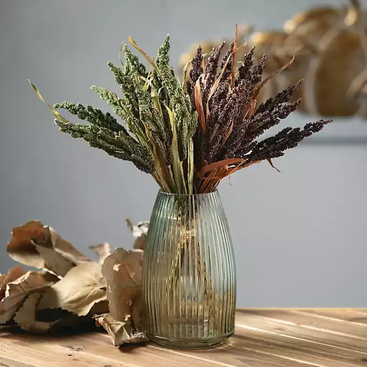 Vases>Kirklands Home Round Ribbed Glass Vase Green
