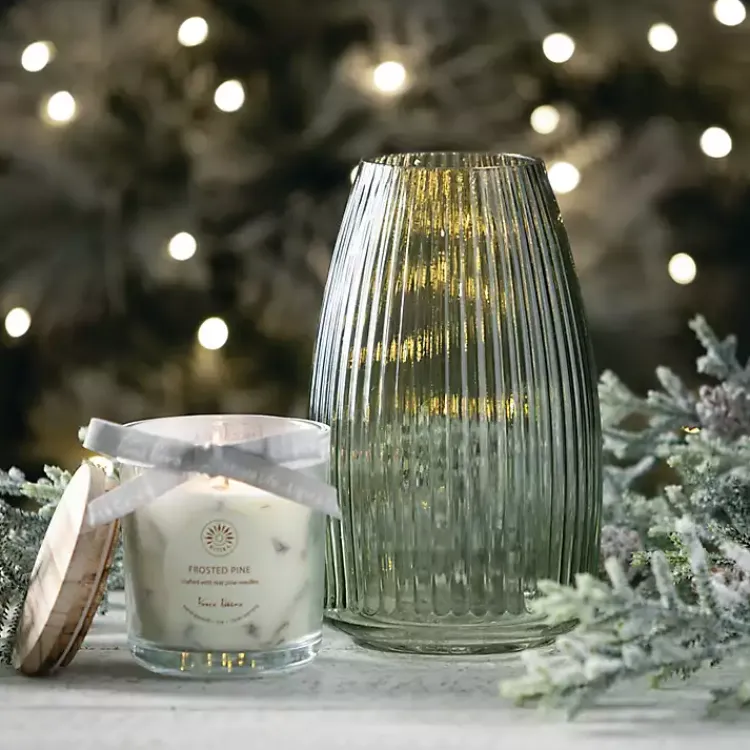 Vases>Kirklands Home Round Ribbed Glass Vase Green