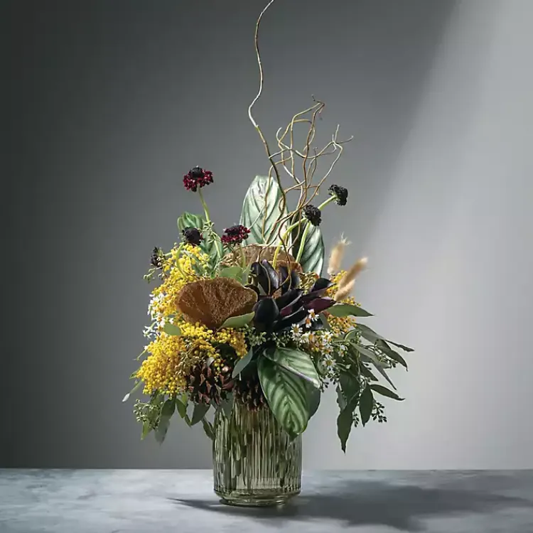 Vases>Kirklands Home Round Ribbed Glass Vase Green