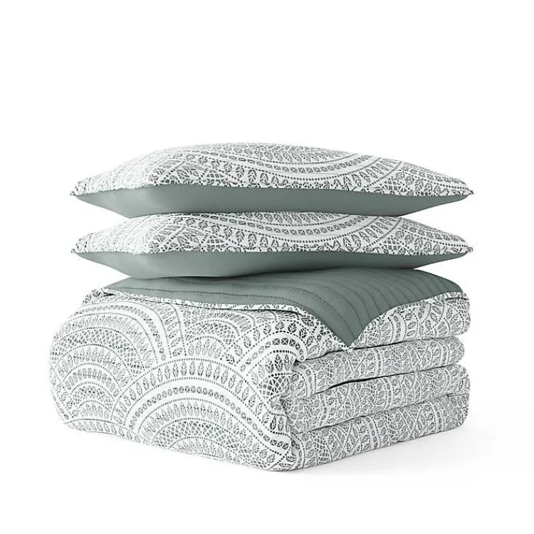 Kirklands Home Green Scalloped Reversible 3-pc. Queen Quilt Set Clearance