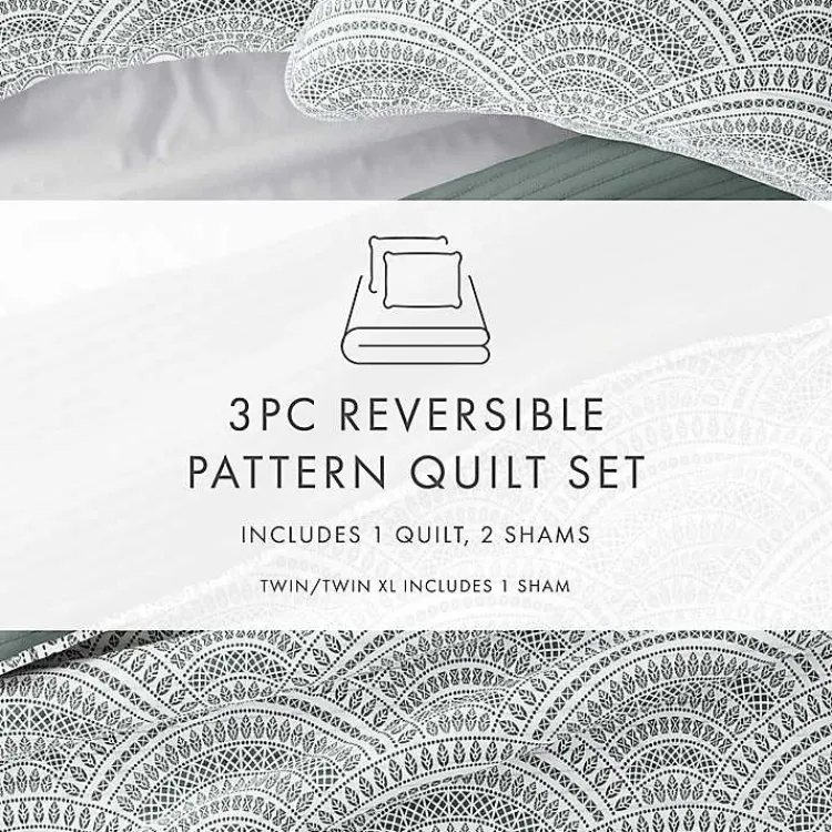 Kirklands Home Green Scalloped Reversible 3-pc. Queen Quilt Set Clearance
