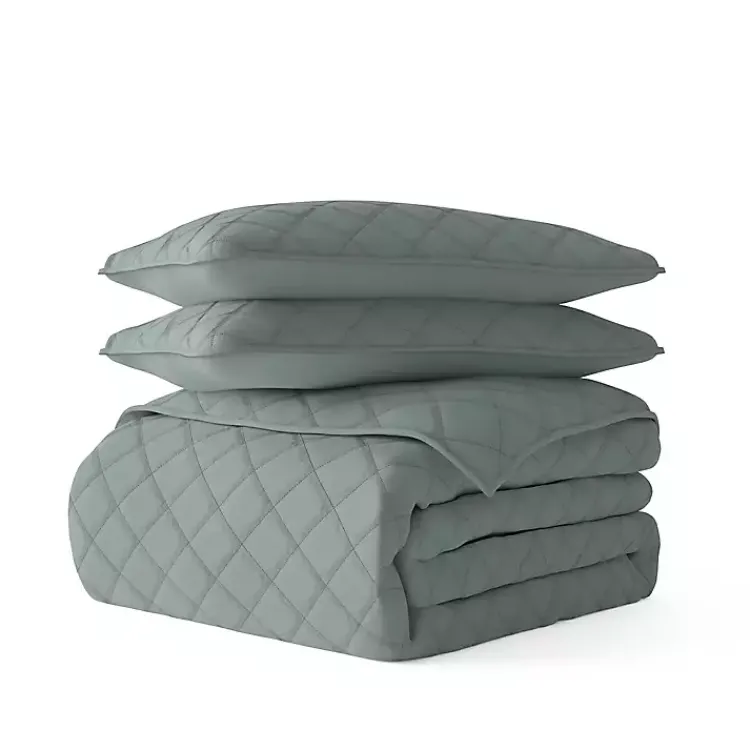Kirklands Home Stitched Diamond 3-pc. Queen Quilt Set Green New