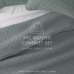 Kirklands Home Stitched Diamond 3-pc. Queen Quilt Set Green New