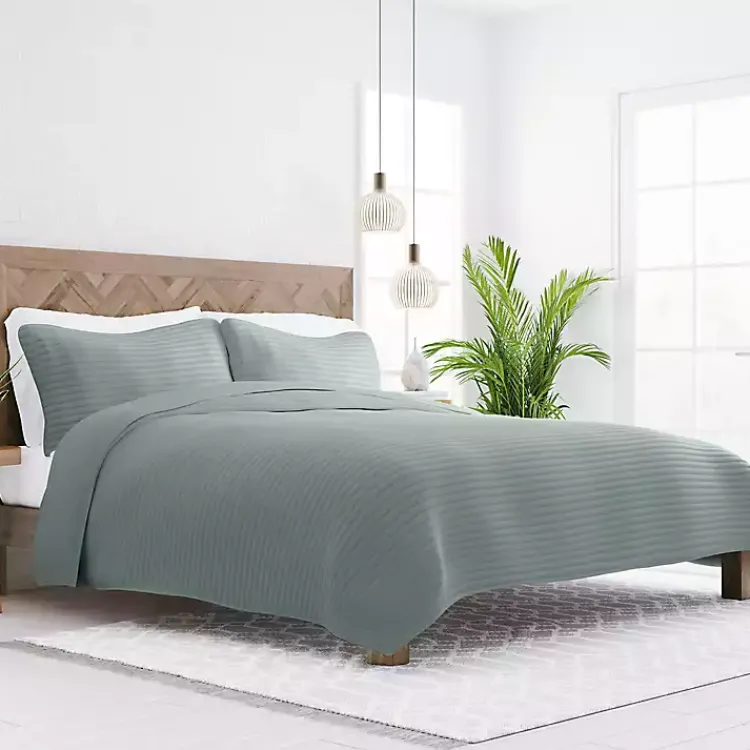 Kirklands Home Stitched Stripes 3-pc. Queen Quilt Set Green Sale