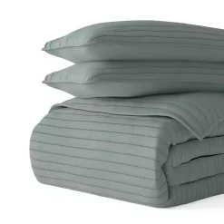 Kirklands Home Stitched Stripes 3-pc. Queen Quilt Set Green Sale