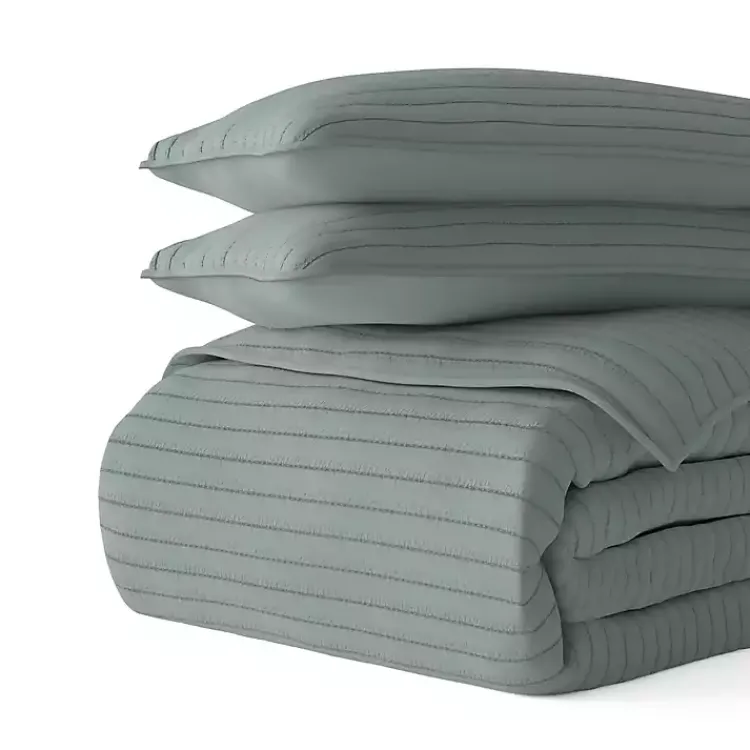 Kirklands Home Stitched Stripes 3-pc. Queen Quilt Set Green Sale