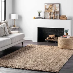 Kirklands Home Hand Woven Looped Natural Jute Area Rug, 12x15 New