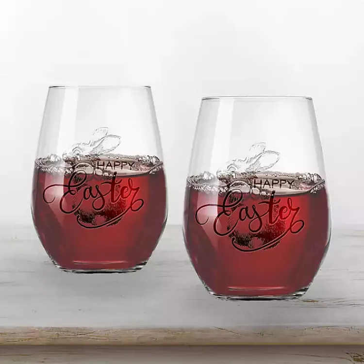 Easter Decorations>Kirklands Home Happy Easter Engraved 2-pc. Wine Glass Set Clear