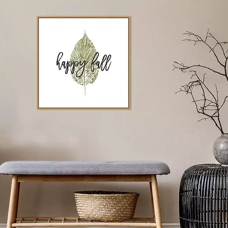 Fall>Kirklands Home Happy Fall Leaf Stamp Framed Canvas Art Print