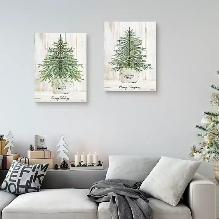 Christmas Art & Wall Decor>Kirklands Home Happy Holidays Merry Christmas Trees 2-pc. Art Set Green