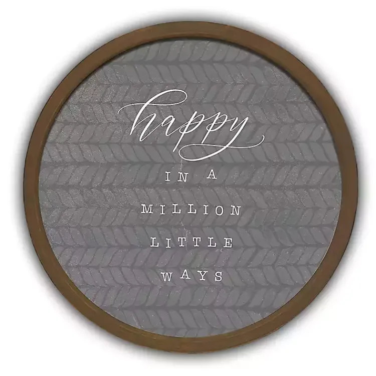 Kirklands Home Happy in a Million Ways Round Framed Plaque Brown Clearance