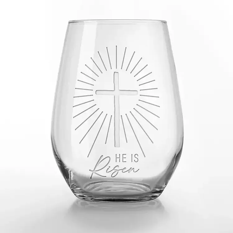 Easter Decorations>Kirklands Home He is Risen Engraved 2-pc. Stemless Wine Glass Set Clear